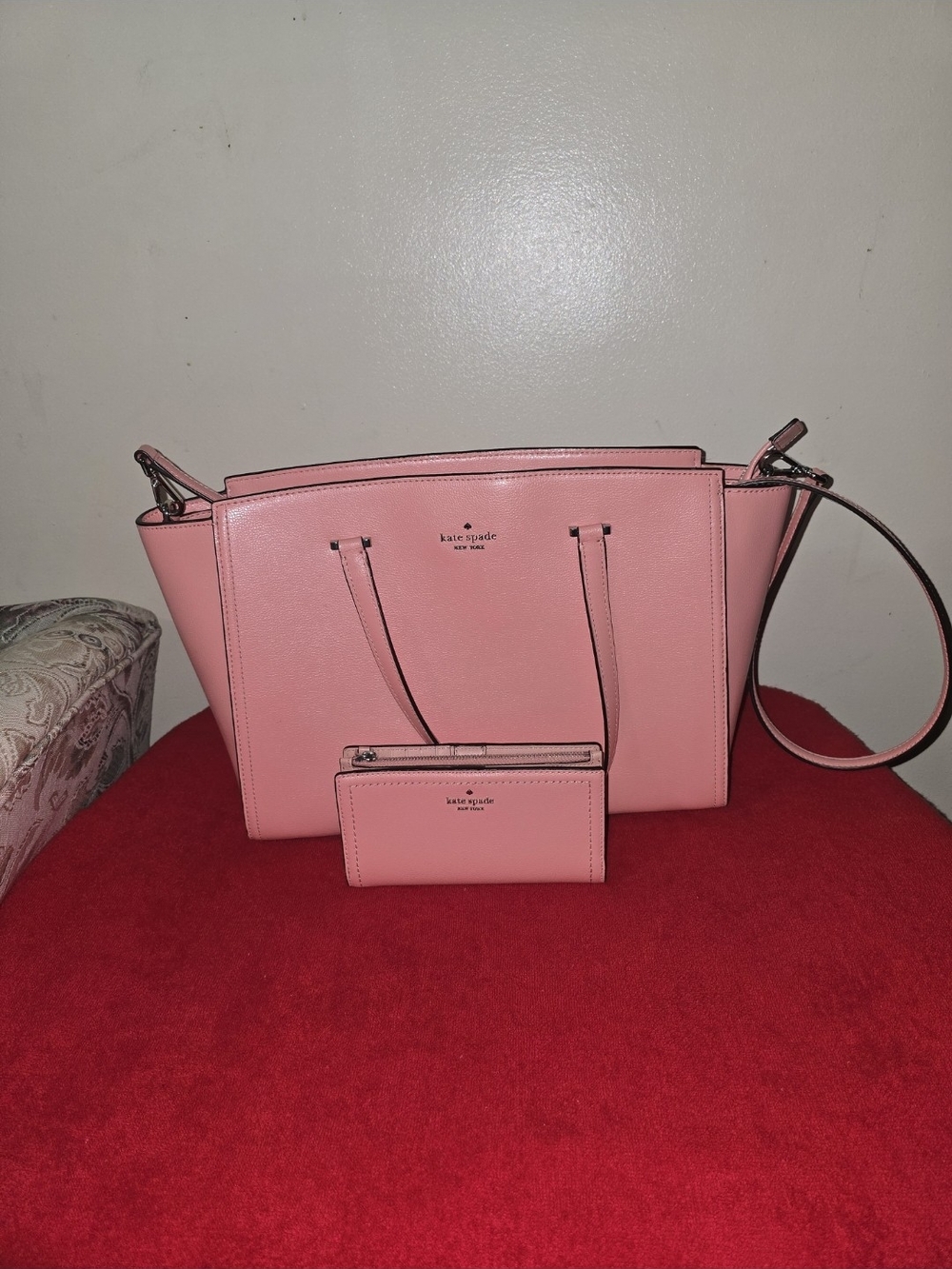 kate spade Coral Leather Tote with Matching Wallet